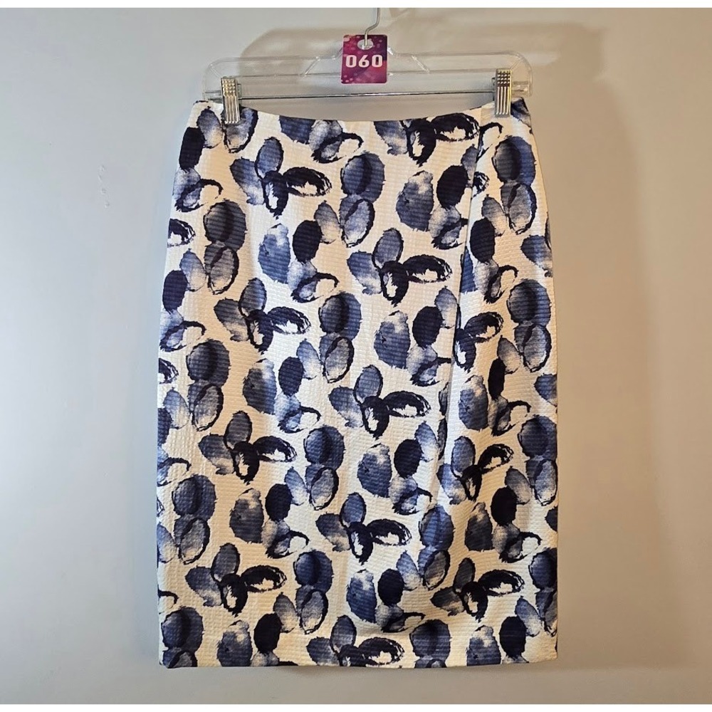 Doncaster Womens Pencil Skirt Blue White Abstract Floral Textured Knee Length 6